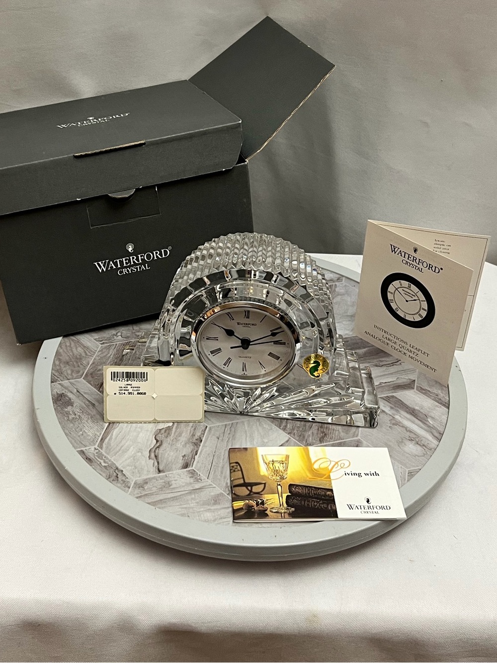 Waterford Crystal Large Silver Rimmed Cottage Clock Mantel Desk Clock Ireland